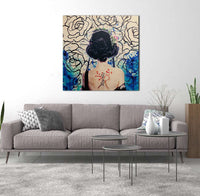 cherry blossom tattoo geisha art on canvas