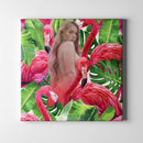 standing women flamingo figurative art on canvas