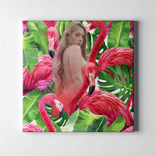 Load image into Gallery viewer, standing women flamingo figurative art on canvas
