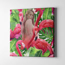 standing women flamingo figurative art on canvas