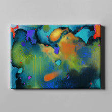 Load image into Gallery viewer, aqua blue and orange abstract art on canvas
