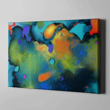 Load image into Gallery viewer, aqua blue and orange abstract art on canvas
