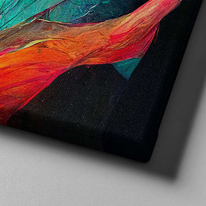 black, blue, and red flowing colors abstract art on canvas