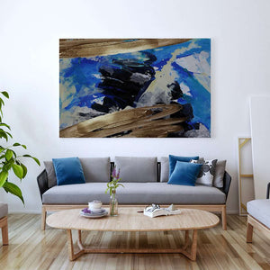 gold blue and black abstract art on canvas