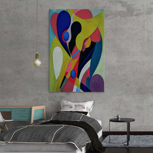 blue yellow and pink abstract art on canvas