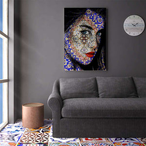 mosaic art pattern on a womans face art on canvas