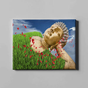 golden buddha laying on a field art on canvas