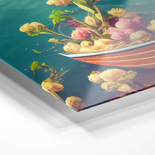 Load image into Gallery viewer, yellow flowers floating on a boat surrealist art on acrylic
