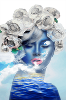 blue woman with white flower hair figurative art on cut acrylic