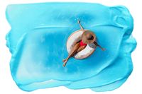 woman on a floaty in the water art on cut acrylic