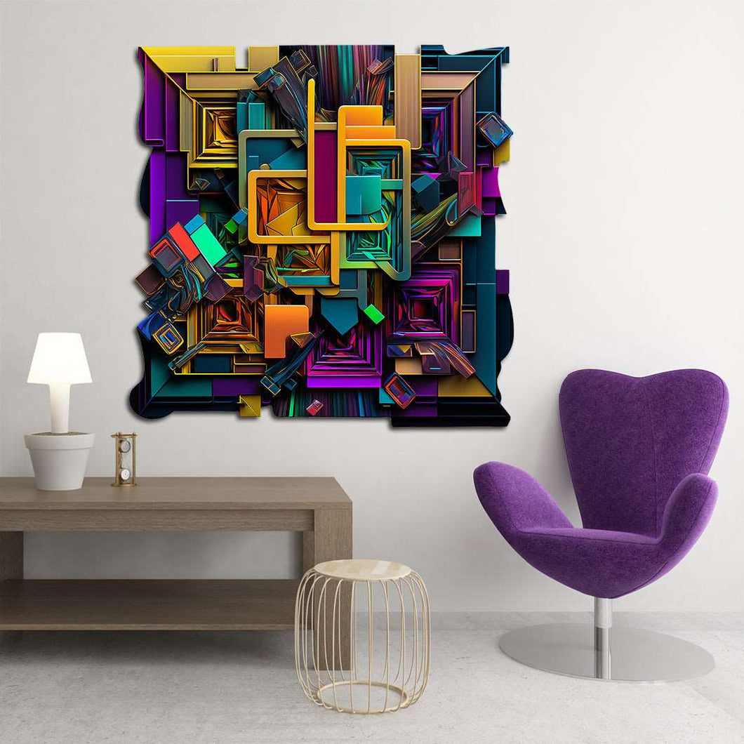 purple and yellow abstract cut acrylic art