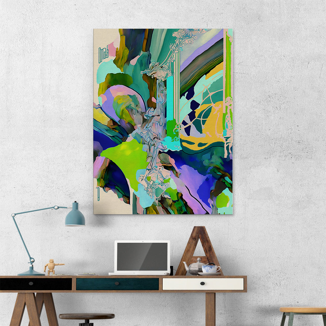 green and blue modern abstract art on canvas