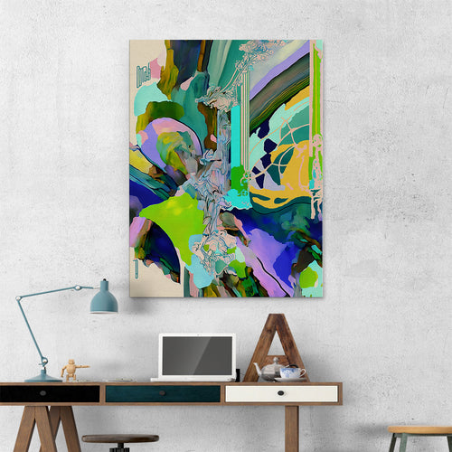 green and blue modern abstract art on canvas