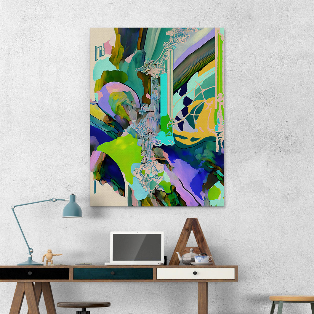 green and blue modern abstract art on canvas