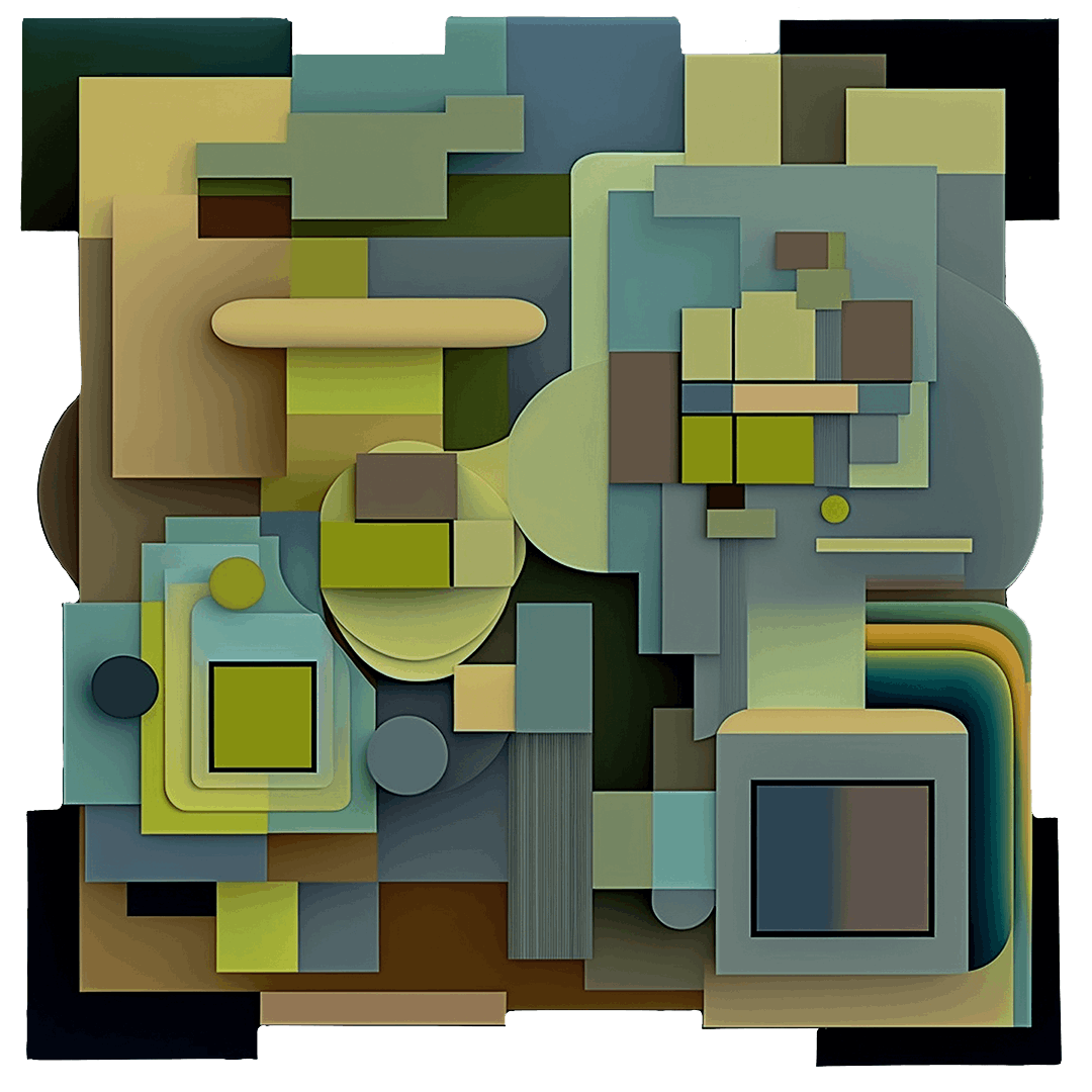 green and blue shapes abstract art on cut acrylic