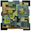 green and blue shapes abstract art on cut acrylic