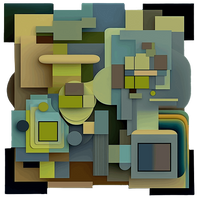 green and blue shapes abstract art on cut acrylic