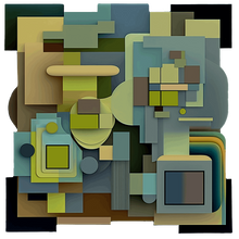 Load image into Gallery viewer, green and blue shapes abstract art on cut acrylic
