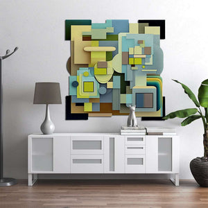 green and blue shapes abstract art on cut acrylic