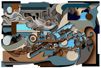 blue and brown modern abstract on cut acrylic