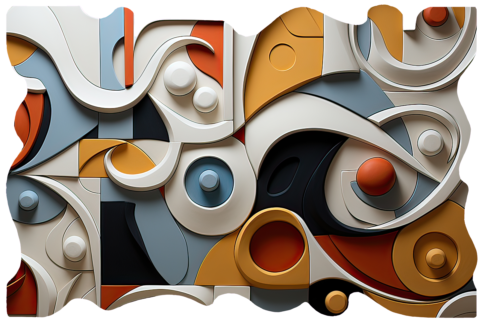 white orange and blue modern abstract art on high gloss acrylic