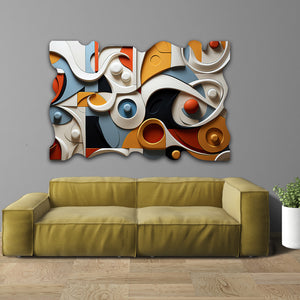 white orange and blue modern abstract art on high gloss acrylic