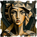 brown and dark green figurative art on cut high gloss acrylic