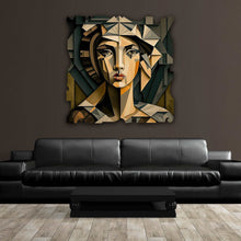 Load image into Gallery viewer, brown and dark green figurative art on cut high gloss acrylic
