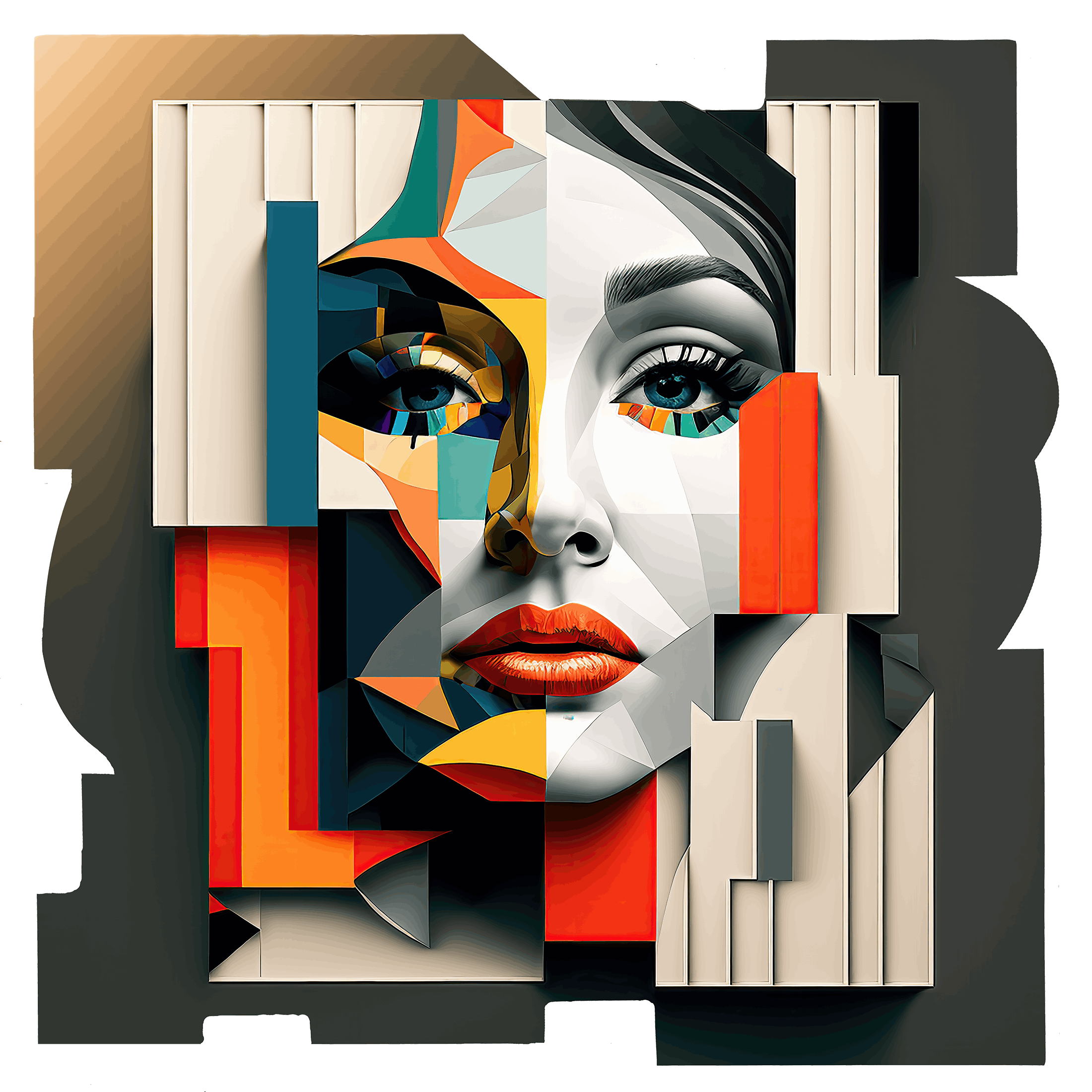 beautiful face on modern abstract art on acrylic