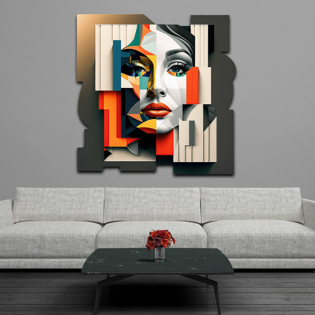 beautiful face on modern abstract art on cut acrylic