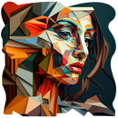 teal and orange figurative abstract art on cut acrylic