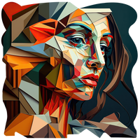 teal and orange figurative abstract art on cut acrylic