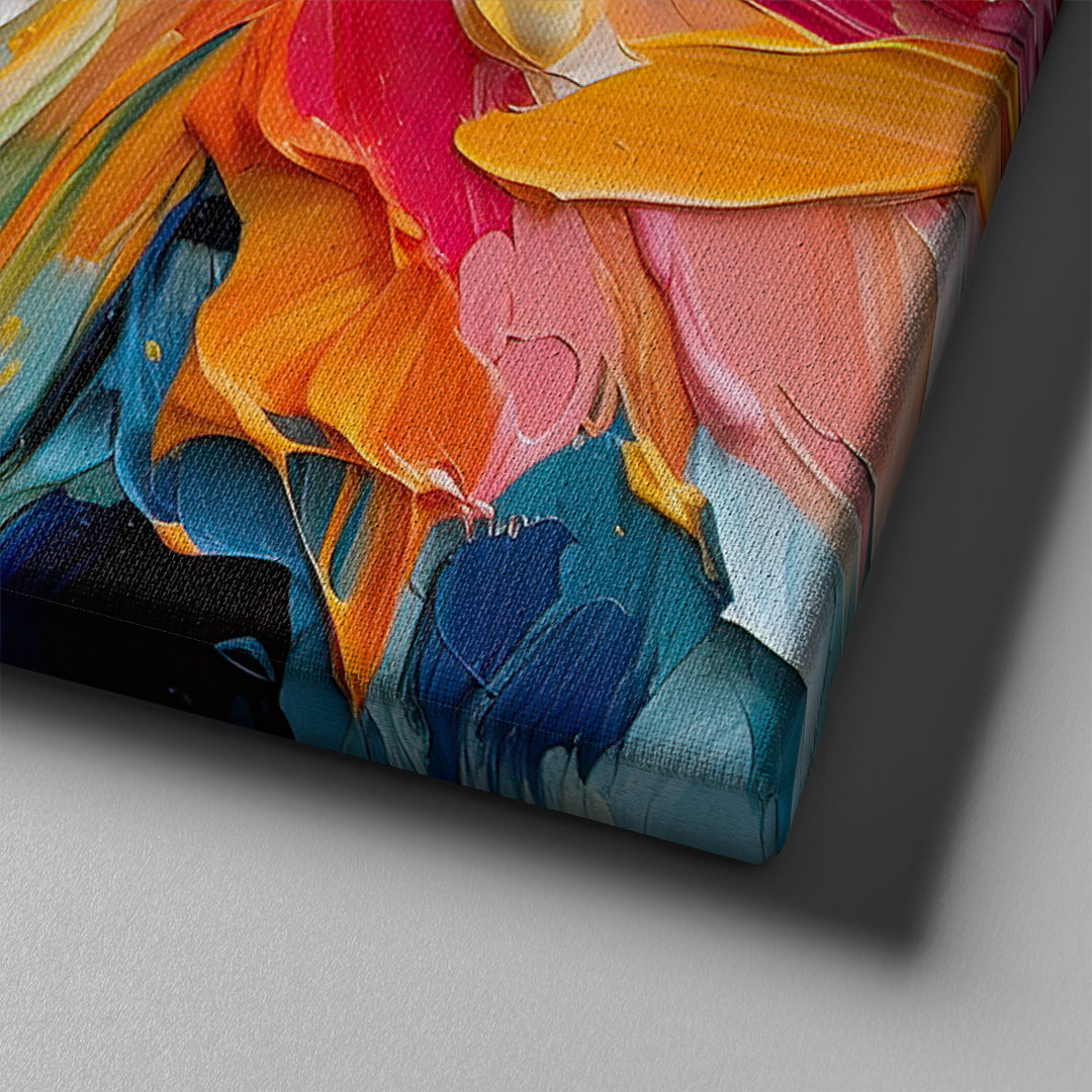 blue orange and pink painted abstract art on canvas