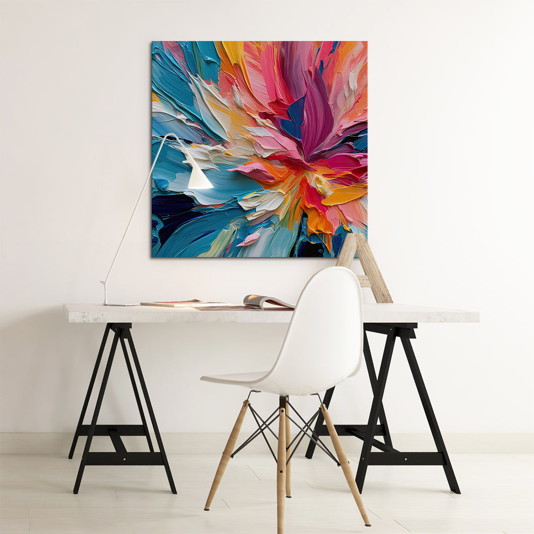 blue orange and pink painted abstract art on canvas