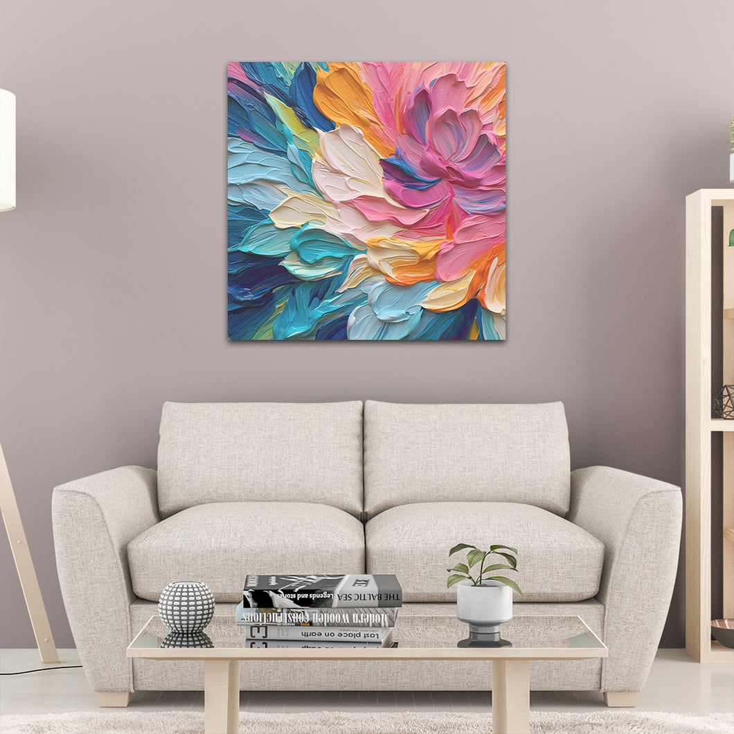 pink orange and blue painted abstract art on canvas