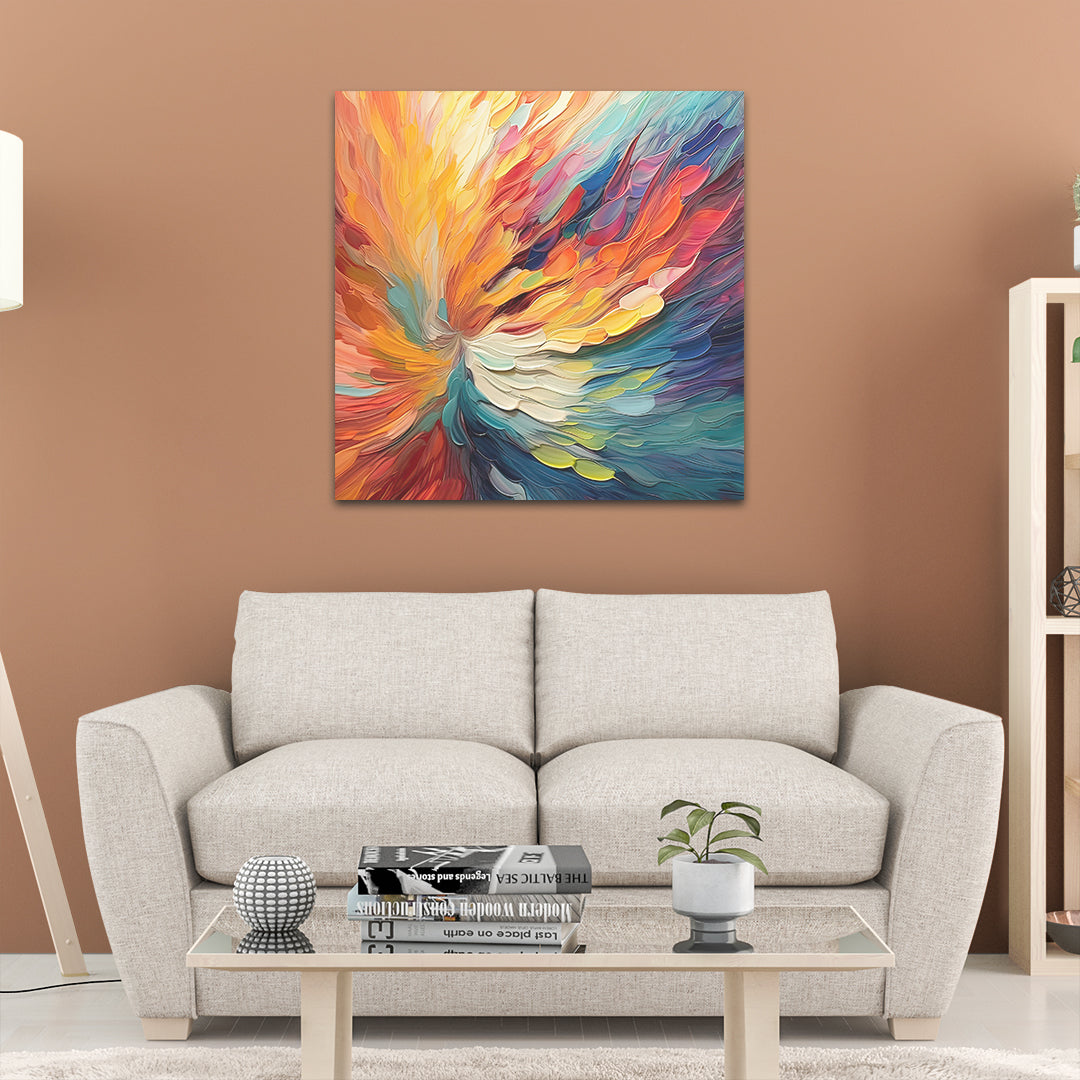 teal and orange painted abstract art on canvas