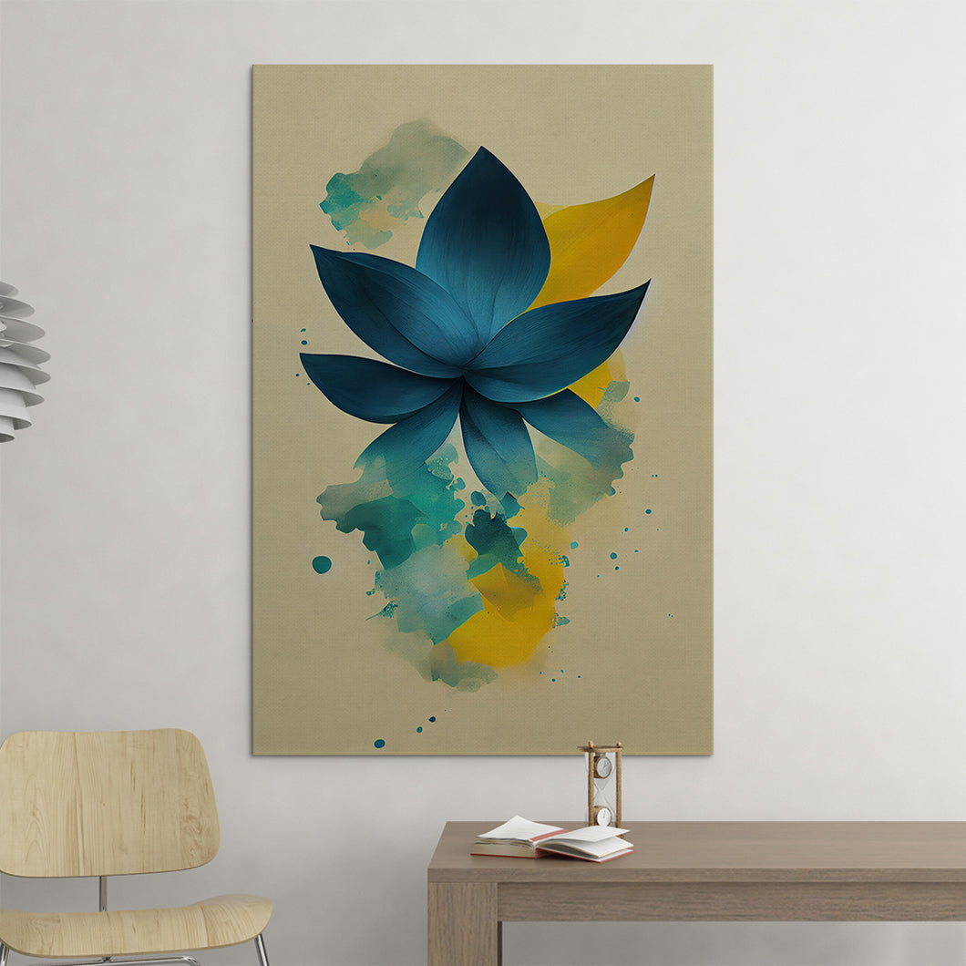 dark blue abstract flower on a cream colored background art on canvas