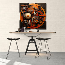 Load image into Gallery viewer, orange and brown abstract steampunk art on cut acrylic

