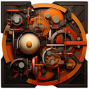 orange and brown abstract steampunk art on cut acrylic