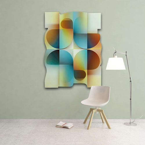 light blue and light green abstract art on cut acrylic