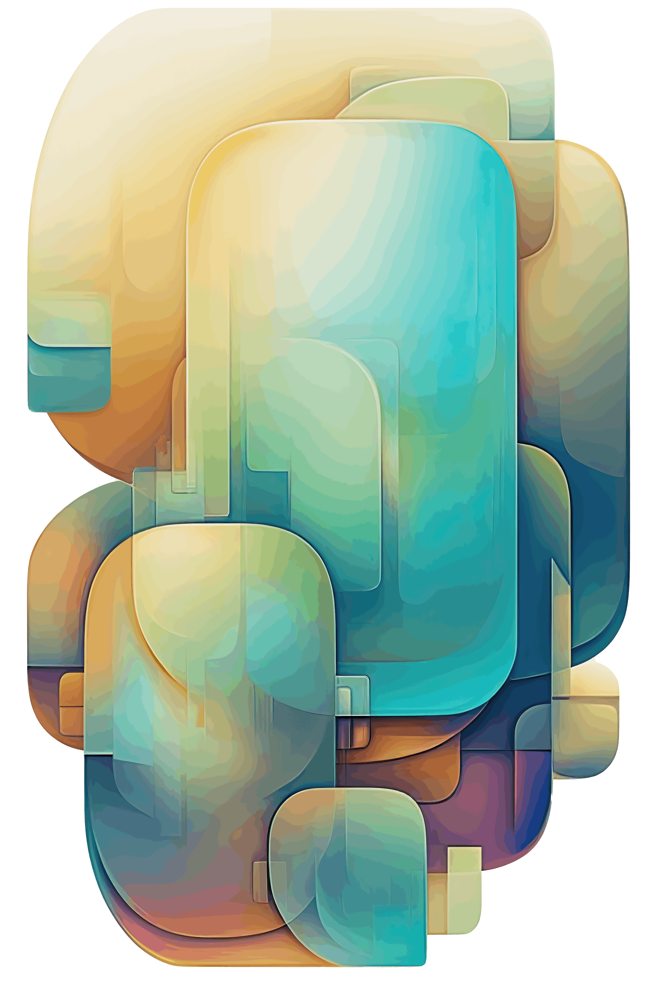 blue and yellow cascading abstract art on cut acrylic