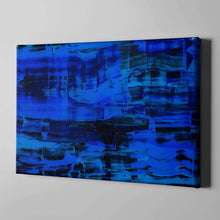 Load image into Gallery viewer, black and blue abstract art on canvas
