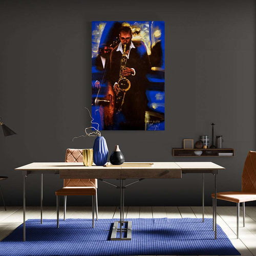 blue saxophone man art on canvas