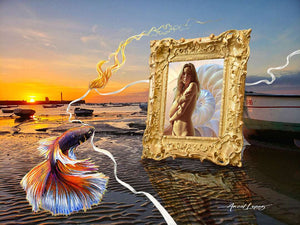 surrealism beach sunset art on acrylic