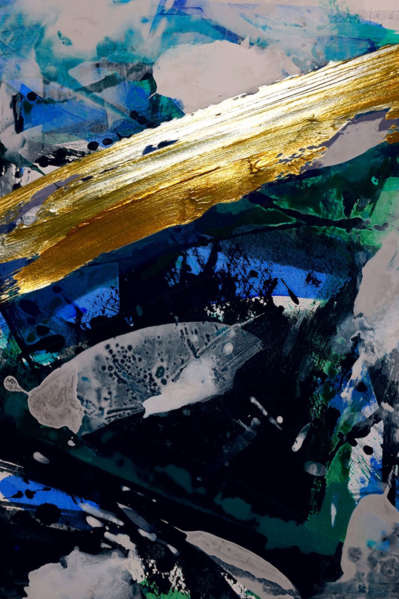 Black and Blue Golden Stroke Abstract - Unlimited Art Project - 