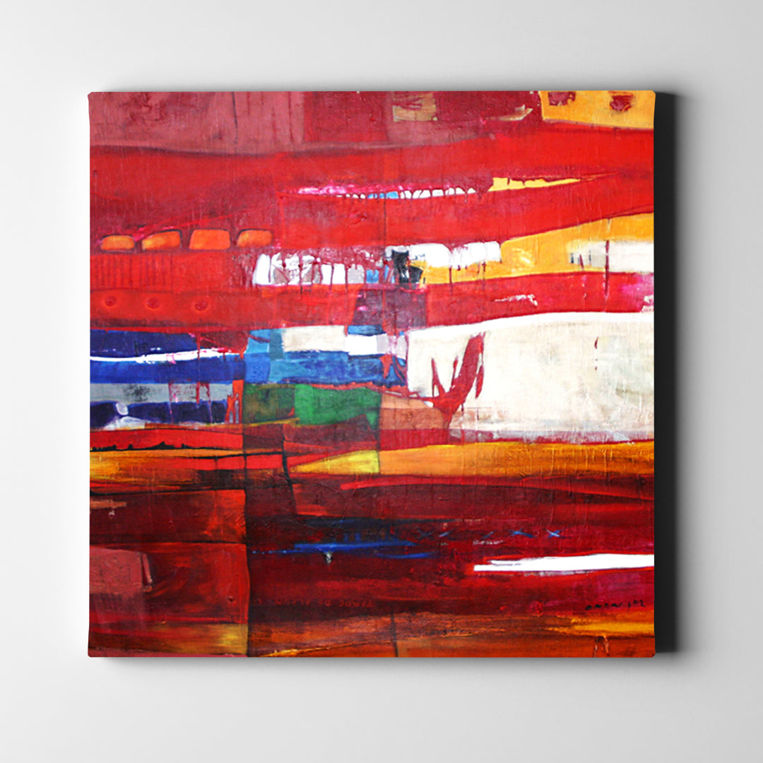red and white modern abstract art on canvas