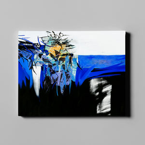 white blue and black abstract art on canvas