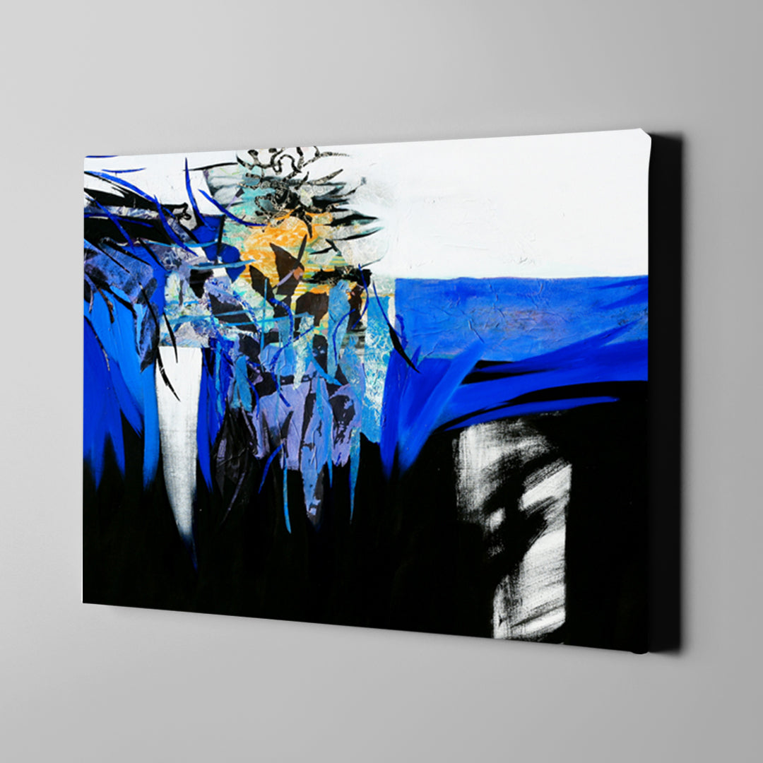white blue and black abstract art on canvas