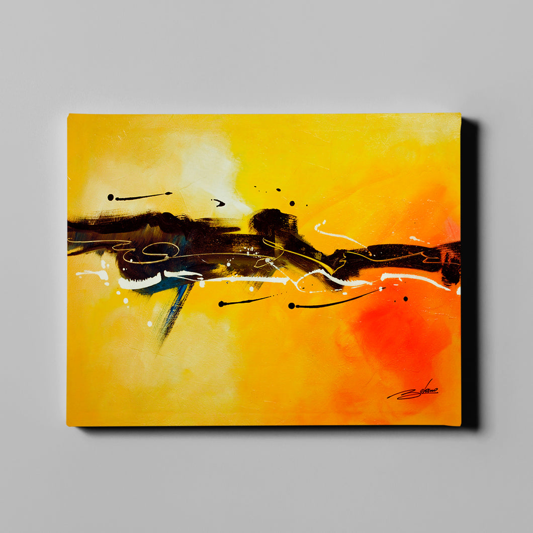 yellow orange and black modern abstract art on canvas
