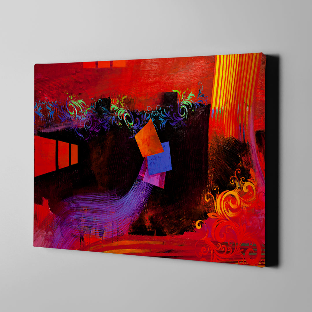 red and black modern abstract art on canvas